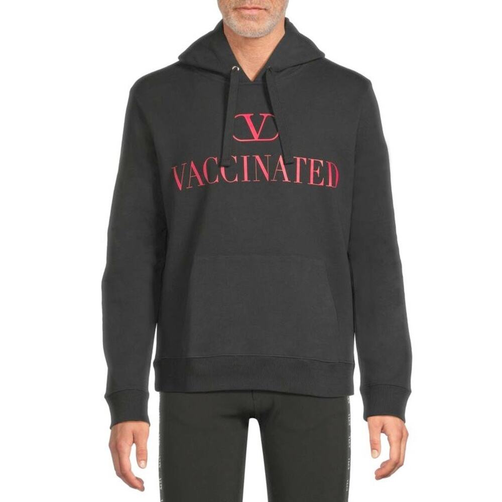 $995 NWT Valentino 100% Cotton Black "Vaccinated" Logo Hoodie Jumper Size XS
